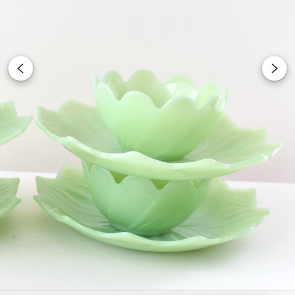 Fire King Jadeite Green Lotus Dish Set - Picture 3 of 4